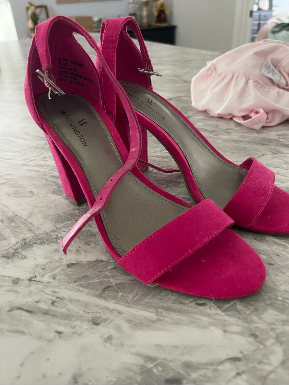 Worthington Hot Pink Suede Block Heel Sandals
